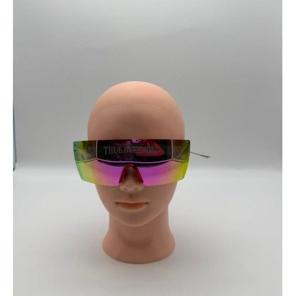 True Religion Black Shield Sunglasses - Silver Mirror Lens Futuristic Y2K Style